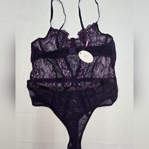Avidlove Women Lingerie Size 2XL Color PURPLE One Piece Lace See Through NWT